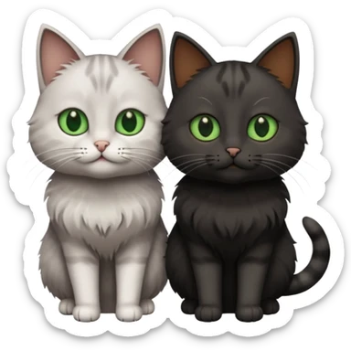 Can you make an emoji of two cats looking at each other, one black with brown eyes and the other gray with green eyes? sticker