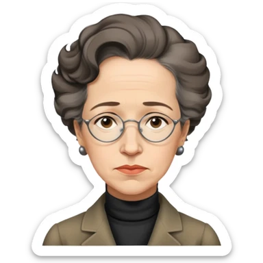 portrait of Hannah Arendt, no glasses, thoughtful expression, neutral background sticker