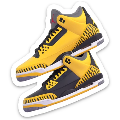 Air Jordan 3 sneaker in 3D emoji style with all green parts replaced by black, yellow cartoon arms and legs, playful pose, matching the style of the previous green emoji character sticker