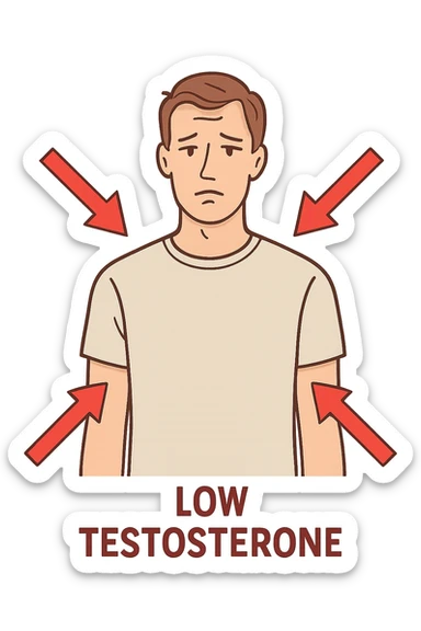 uomo con testosterone basso con freccie rosse ad indicare sticker