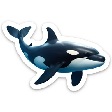 Cinematic Noble orca Portrait Emoji, Poised and majestic, with a sleek, streamlined black-and-white body, piercing intelligent eyes, and a powerful, commanding presence, Simplified yet sharp and sophisticated features, highly detailed, glowing with a soft oceanic radiance, high shine, intelligent and formidable, stylized with an air of deep-sea dominance, focused and alert, soft glowing outline, capturing the essence of an apex predator that appears ready to surge out of the waves with effortless authority! sticker