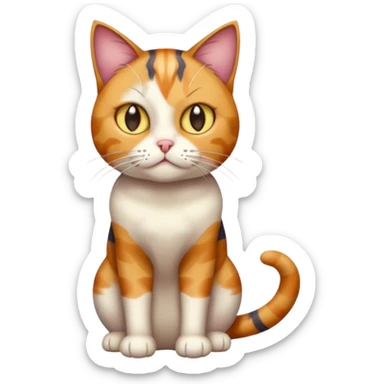 full body colourful calico tabby cat with disproportioned head with an anxious face sticker