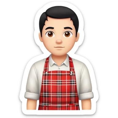 big boy with black hair all up, wearing a red and white plaid apron sticker