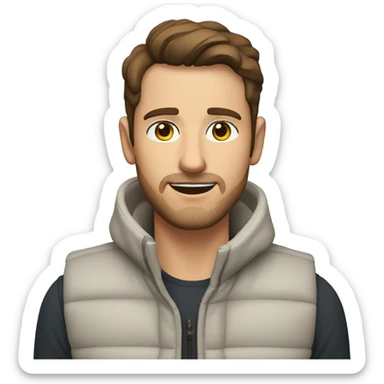 a white 30 year old man with brown hair and stubble in a gilet sticker