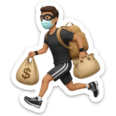 Thief running away with money bag  sticker