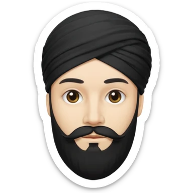 Make me an emoji of a man wearing a black turban, with a beard, and white skin. sticker