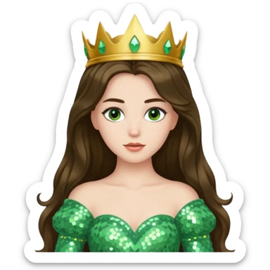 Princess Ozma from Oz with long brunette hair, light green sequin outfit sticker
