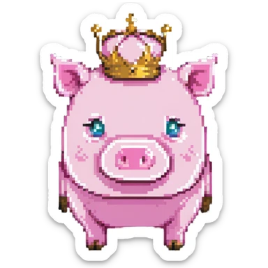 minecraft pig full body pink blocky animal with square head wearing a crown sticker