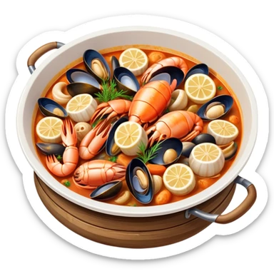 cinematic-realistic-buzara-seafood-dish-emoji,-depicted-as-a-rustic,-flavorful-seafood-stew-with-shellfish-rendered-with-rich-textures-and-dynamic,-maritime-lighting. sticker