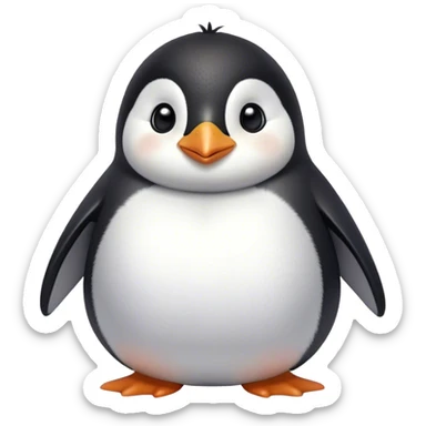 Cinematic chubby penguin, round fluffy body, tiny beak and feet, soft glowing feathers, gentle happy eyes, slightly tilted head, warm and irresistibly cute. sticker