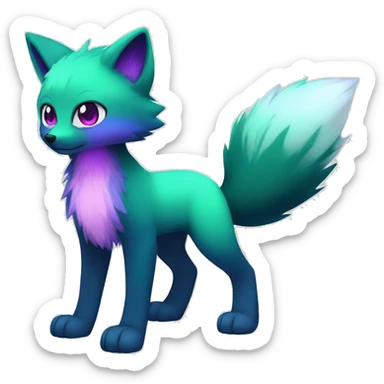 Cute cool black nebula green blue purple pink animal silver fox hybrid Fakemon full body sticker