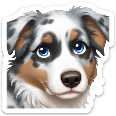 Blue Merle Australian shepherd puppy lying down with one blue eye and one brown eye   sticker