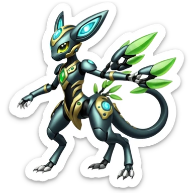  Exotic Futuristic Cyborg-Cyber-Meloetta-Zygarde-Zeraora-Protogen-Palkia-hybrid-fusion-Fakémon-creature, full body sticker