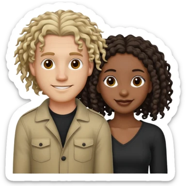 White boyfriend with medium wavy to curly hair with a black girlfriend with shoulder length thin curly dreadlocks sticker