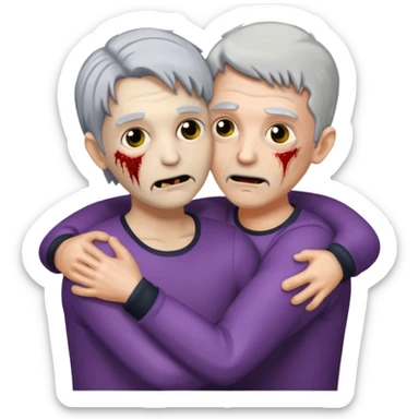 Two zombies that look like the apple zombie emoji hugging  sticker