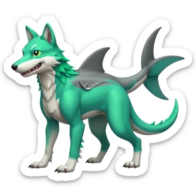 Neon-green-landhai-dog-sergal-wolf-canine, with a shark tail, sticker