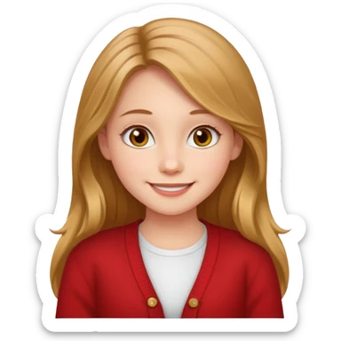 create a girl with hazel long hair, hazel eyes and beautiful smile, and red colour cardigan sticker