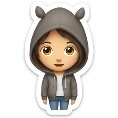 Fille Brune avec un sweat-capuche Totoro sticker