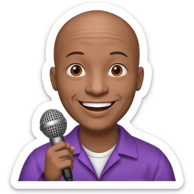 Black bald comedian with mic in one hand and a joint in another  sticker