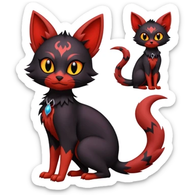 Vampiric Batty Black and Sanguine-red Noibat-Litten-Torracat-Lykoi-hybrid-fusion (full body) sticker