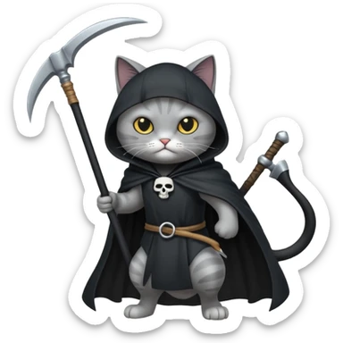 cat winning a fight with the grim reaper sticker