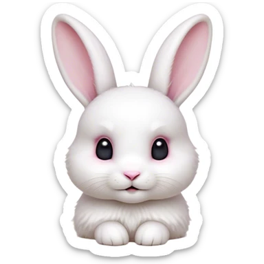 Cinematic Cute White Rabbit Portrait Emoji, Head tilted playfully and inquisitively, featuring a luxurious, silky white fur with soft, twitching ears, round, sparkling dark eyes filled with curiosity, Simplified yet irresistibly adorable features, highly detailed, glowing with a warm, friendly glow, high shine, affectionate and lively, stylized with a touch of whimsy, bright and endearing, soft glowing outline, capturing the essence of a mischievous yet loving bunny, so playful it feels like it could hop out of the screen and into your arms! sticker