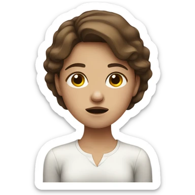 a girl with brown hair who lies and cries from fatigue sticker