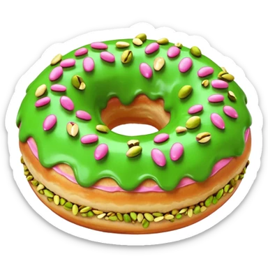 Donut with green frosting, pink drizzle & crushed pistachios sticker