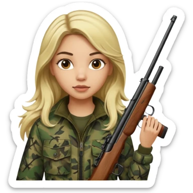 Light skin Long hair blonde haired camo girl hunter sticker