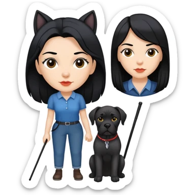 Woman with long black hair holding a black Cane Corso dog with cropped ears sticker