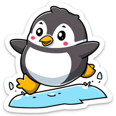 Chubby penguin slipping on ice with flippers flailing sticker