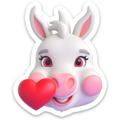 white donkey face with heart-shaped eyes, clear and expressive sticker