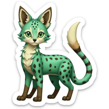 Epic complex detailed dark-emerald-green dark-brown beige pastel realistic aesthetic-scenic-Fakémon-Sprigatito-Floragato-Meowscarada-Trico-Sergal-Serval-Vernid-creature (full body) sticker