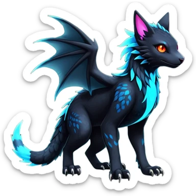 Black Dark Exotic Beaked Feathery Nocturnal Neon-glowing Abyssal Nightly Abyss-Cat-Gryphon-Salandit-Nargacuga-Silvally-Vernid-Sergal-Fakémon-Hybrid-Creature (full body) sticker