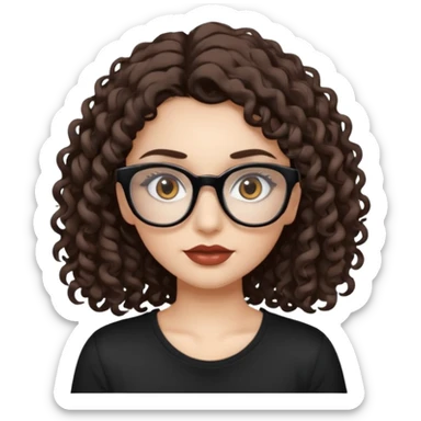 I want to describe me. I am a girl with brown hair amd curly hair. I have brown eyes and black glasses and long lashes with mascara. My lips are medium and my nose as well. I wear a white T-shirt. I am white skin with long curly hair. I want longa lashes with loong curly hair sticker