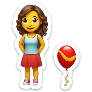 chica cubana enamorada sosteniendo un globo rojo, cabello largo, ropa de McDonald’s  sticker