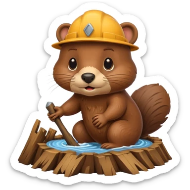 Cute beaver building a dam sticker