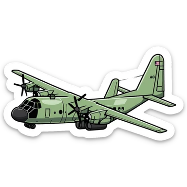 AC-130 gunship military aircraft with visible cannons and weapons sticker
