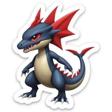 cool scaly badass punky handsome elegant tough Meloetta-Guilmon-Garchomp-Sharpedo-Darkrai-Pokémon-Fakémon-fusion-hybrid-creature sticker