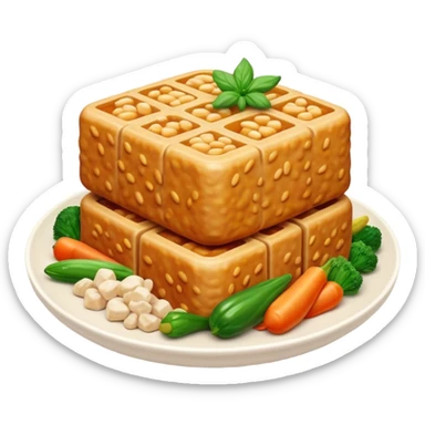 Cinematic Realistic Tempeh Dish Emoji, showcasing fermented soy cake cooked to a crispy finish rendered with lifelike textures and warm, inviting lighting. sticker