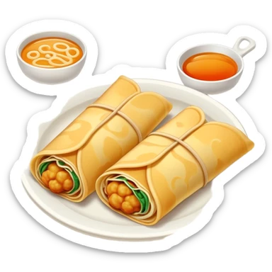 Shandong Jianbing guozi rolled pancake with crispy fritter inside, simplified emoji style with bold outlines and bright colors, cartoon style Chinese crepe sticker