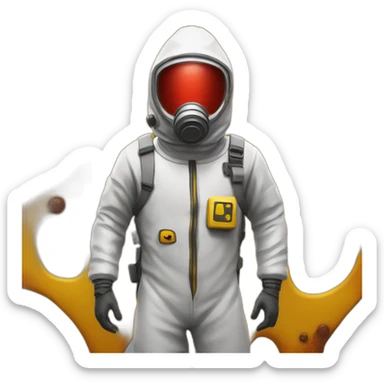 Man in Hazmat Suit with red head part and yellow body part from game Rust sticker