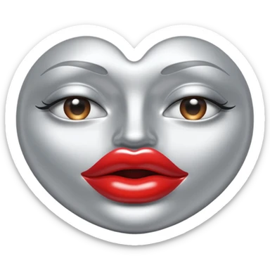A seductive pair of slightly parted lips emoji made of liquid silver chrome, smooth glossy metallic surface, soft sensual curves, subtle reflections, luxury sexy aesthetic, minimal iOS emoji style, centered composition, clean white background, soft studio lighting, no text sticker