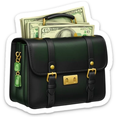 Create a black leather bag with a stack of cash a lot of money in authentic Apple emoji style. sticker