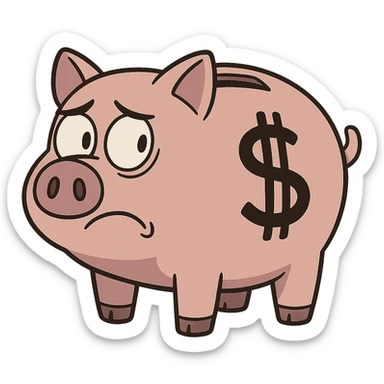 piggy bank with a dollar sign on its side sticker