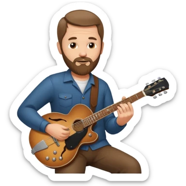 a short hair, with long side beards, middle age metal head with a classic epiphone guitar sticker