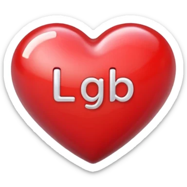 A photograph of a high-quality 3D heart-shaped emoji with a polished, glossy finish.The texture is smooth and candy-like, with a glass-like sheen that gives it a modern, high-end aesthetic. Add text as "LGB" in centre of heart sticker