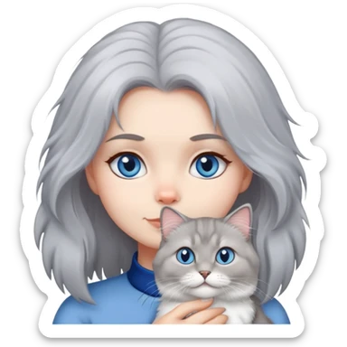 gray hair girl with white blue eye British Longhair cat sticker