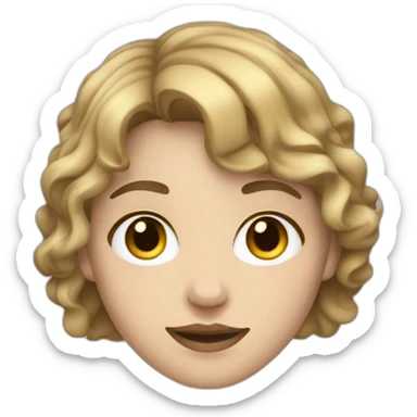 face of nonbinary white person with dark blonde wavy bob, mid part and bangs sticker