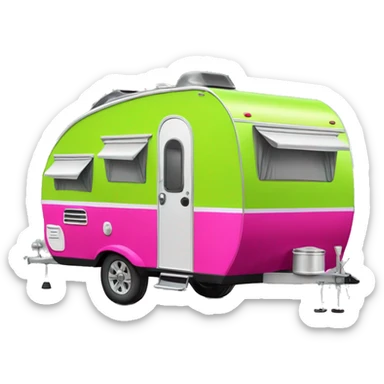 Realistic lime green and hot pink camping travel trailer isolated.  sticker
